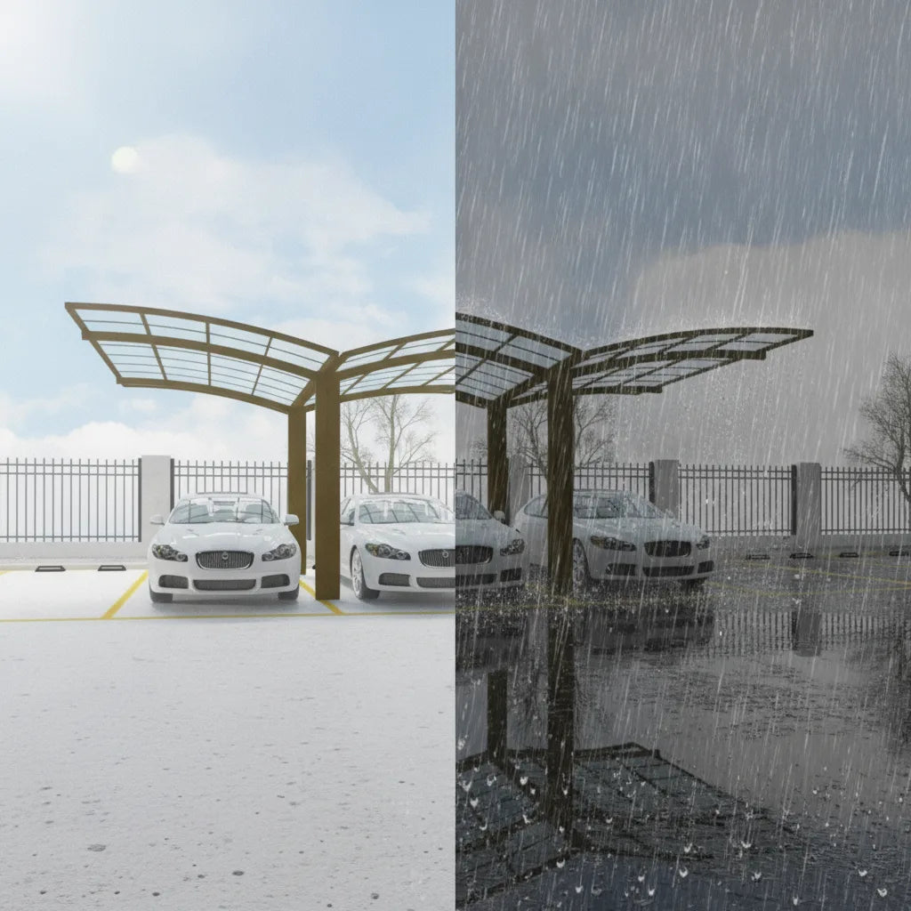 Abri de voiture moderne en aluminium pour 2 véhicules, toit plat polycarbonate