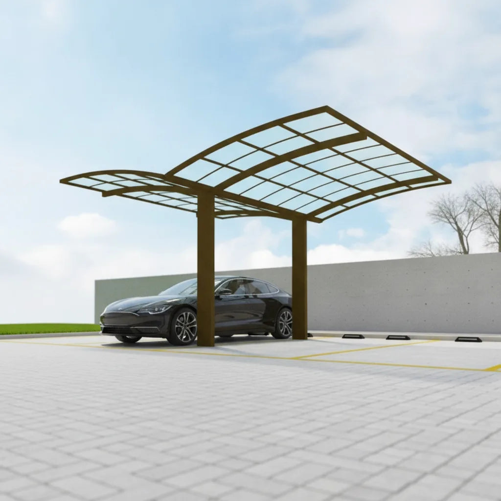 Abri de voiture moderne en aluminium pour 2 véhicules, toit plat polycarbonate