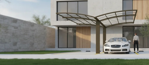 Abri de voiture moderne en aluminium pour 2 véhicules, toit plat polycarbonate