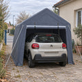 Tente de garage mobile 3 x 3 m gris foncé à porte enroulable, citadine abritée sur cour pavée